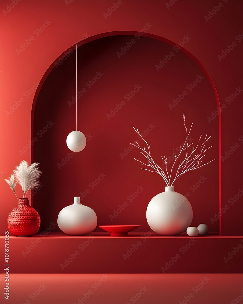 Poster elegant and refined 3d studio environment with a deep burgundy background uncluttered floor and wall
