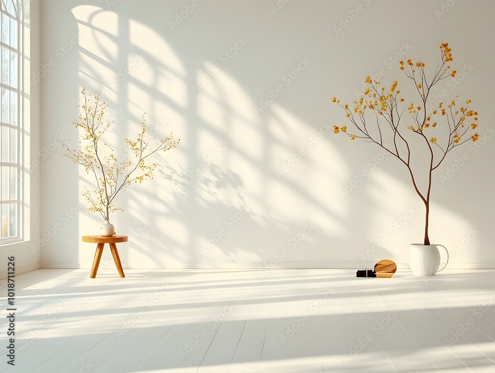 Poster bright 3d studio environment with a pure white setting uncluttered floor and walls centered product 