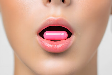 Obraz premium Close-Up of a Woman Taking a Capsule Medicine Pill | Daily Health and Wellness Routine