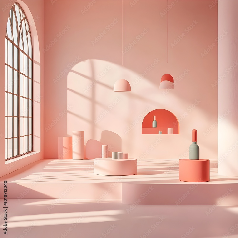 Poster minimalist and elegant 3d product photography studio setting with a pale pink backdrop clean empty r