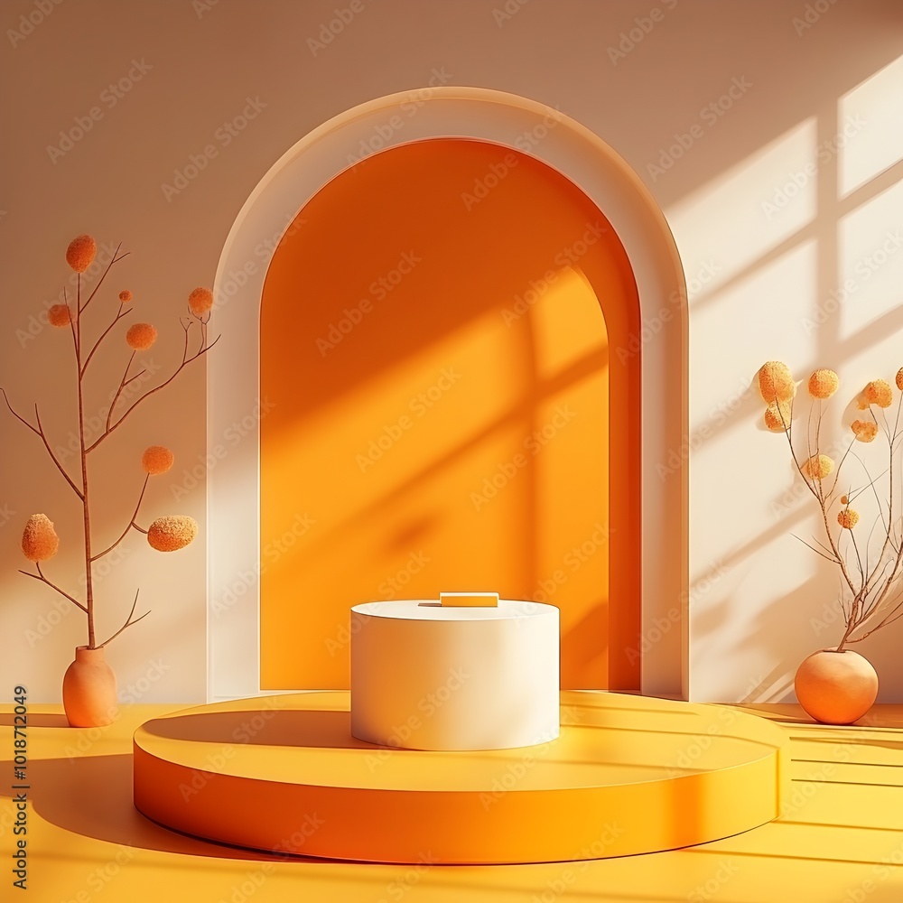 Poster elegant and minimalist 3d interior studio scene with golden hued background bare floors and walls an