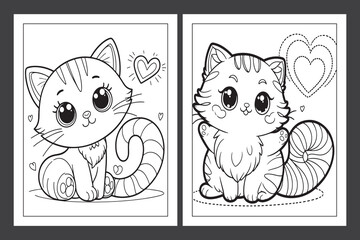 Cute Cat Coloring page for  children, cat coloring book Ai Generative
