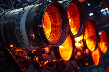 Close-up of high-tech rocket booster jet engine