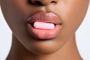 Obraz premium Close-Up of a Woman Taking a Capsule Medicine Pill | Daily Health and Wellness Routine
