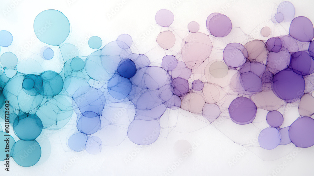 Poster translucent bubbles in shades of blue and purple create mesmerizing abstract pattern, evoking sense 