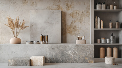 Obraz premium Modern interior design featuring minimalist decor and natural elements in a neutral-toned space