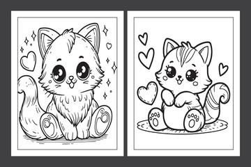 Cute Cat Coloring page for  children, cat coloring book Ai Generative