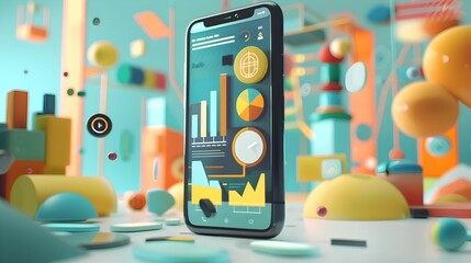 A cell phone with a screen displaying a graph