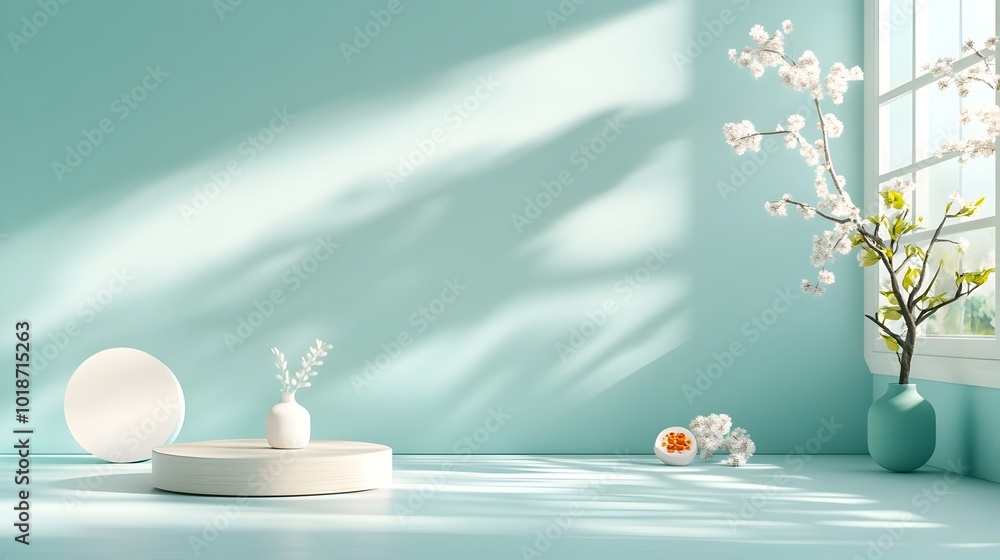 Aufkleber minimalist and clean 3d studio room with a soft periwinkle colored background an empty floor and wal