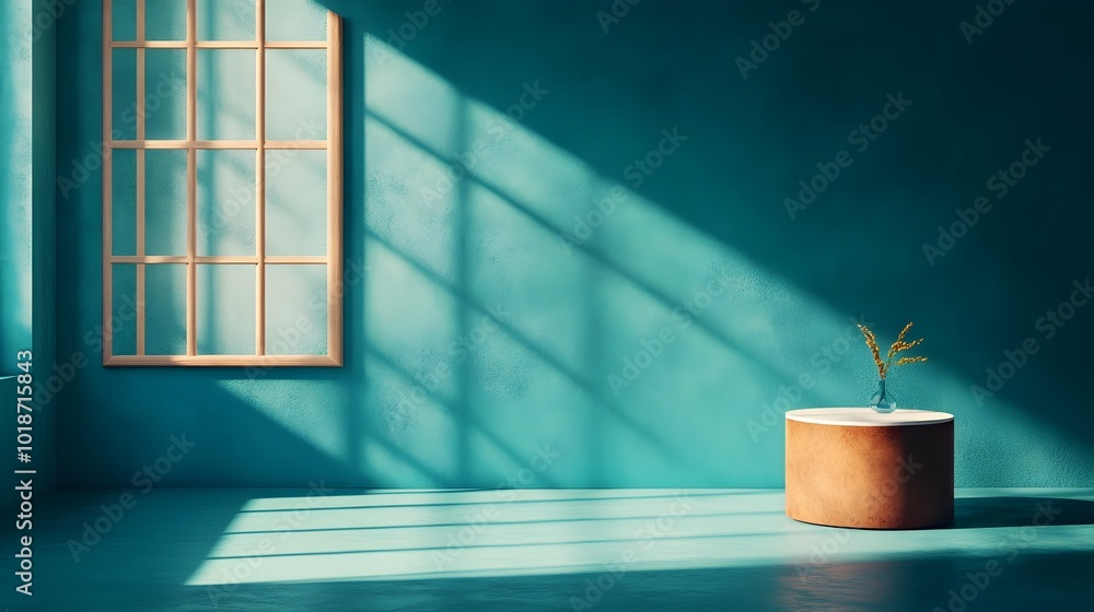 Poster luxurious 3d studio room setting with a deep midnight blue background an empty floor and wall provid