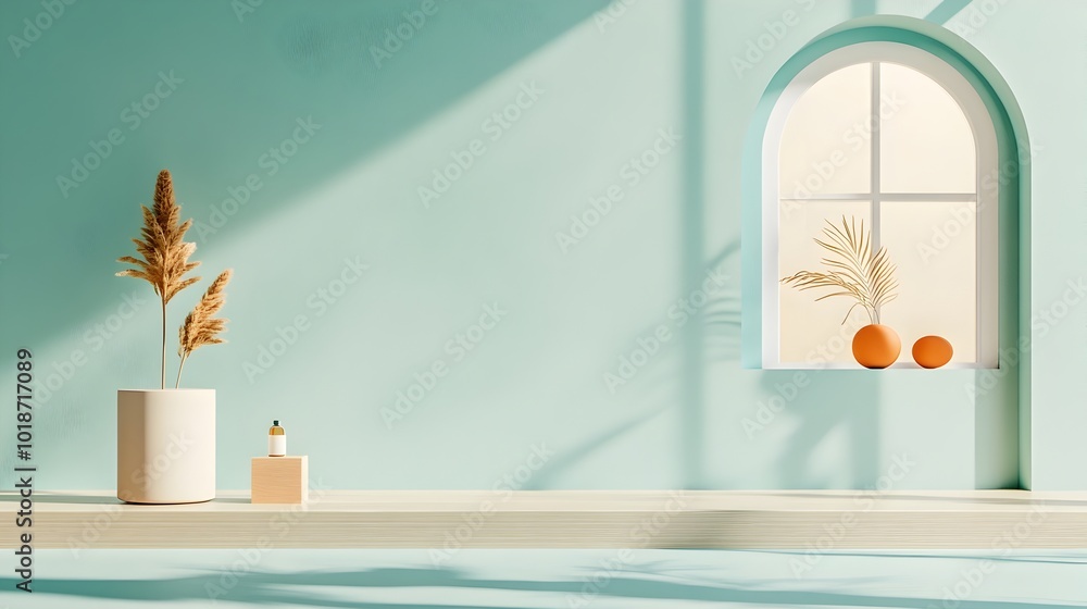 Poster soft periwinkle 3d studio room with an empty floor and wall a product podium a shadow overlay from a