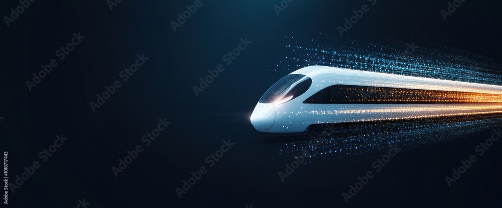 Poster futuristic high-speed train concept with dynamic motion and digital elements