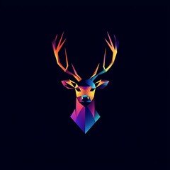 Stunning geometric deer design with vibrant colors on black canvas