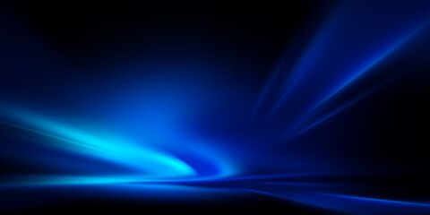 Abstract Dark Glow Blue light rays Background. Perspective view of Blue light burst motion.