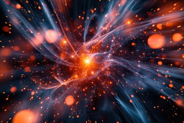 Fototapeta premium A vibrant star bursting through a dark background, great for use in space or astronomy related designs