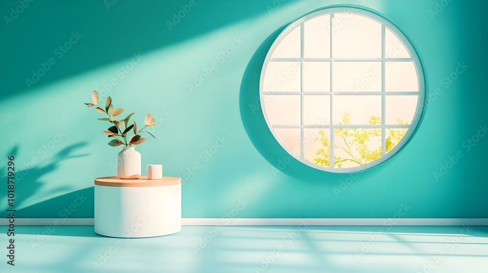Poster calming 3d studio room with teal background empty floor and wall product podium shadow overlay from 