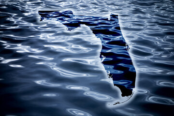 Muddy water surface with map of Florida state in USA as symbol of floods and heavy rain