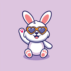 Cute Cartoon Bunny Wearing Heart-Shaped Sunglasses Vector Illustration.