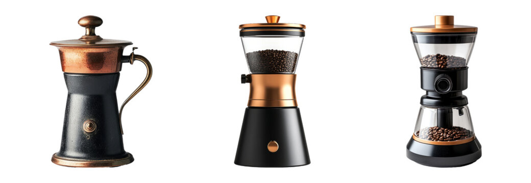 Elegant coffee grinders on transparent background