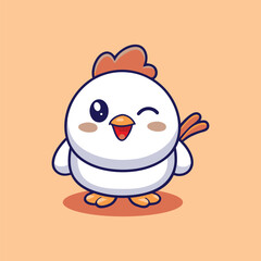 Cute Cartoon Chicken Winking Happy Bird Vector Illustration.