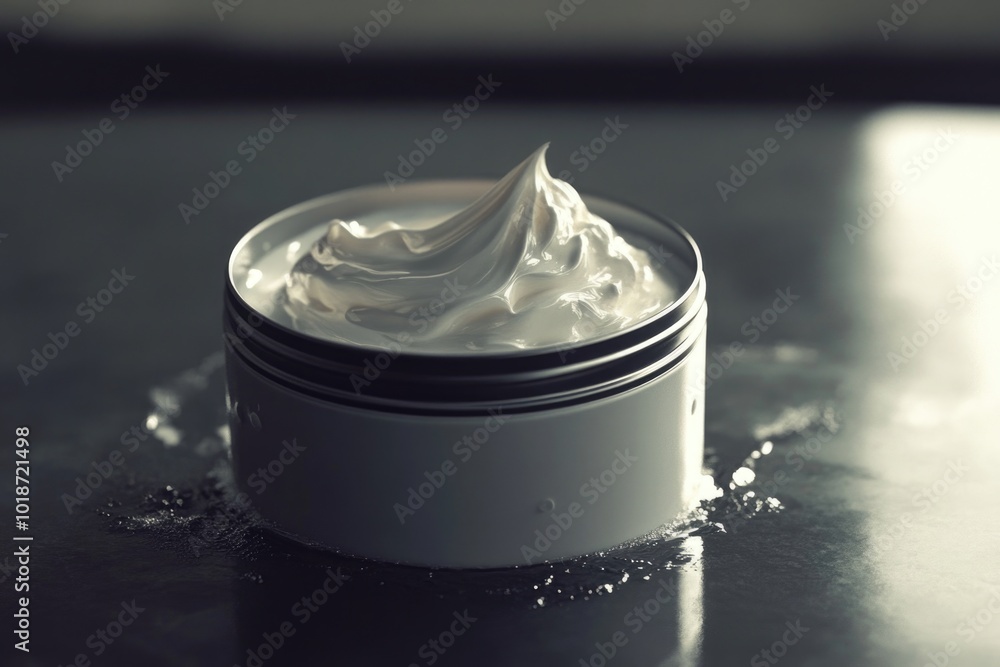 Poster A jar of whipped cream sits on a table, perfect for topping desserts or adding a touch of sweetness to any occasion