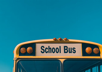 Close-Up of Front Window and Top Sign on a Yellow School Bus | Iconic Symbol of Student Transportation