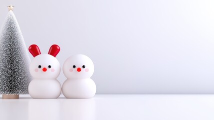 Cheerful snowmen and a Christmas tree on a white background, perfect for holiday decor and festive themes.