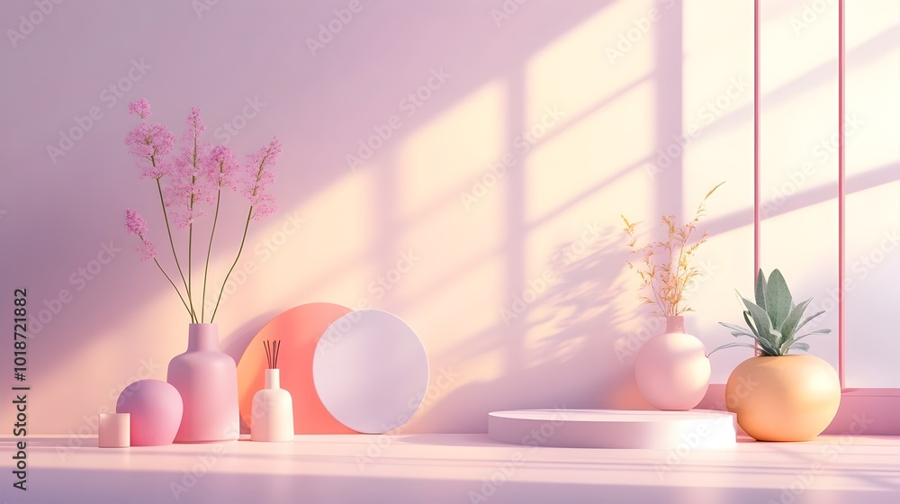 Poster serene and calming 3d studio room featuring a lavender hued backdrop an empty floor and wall and a c