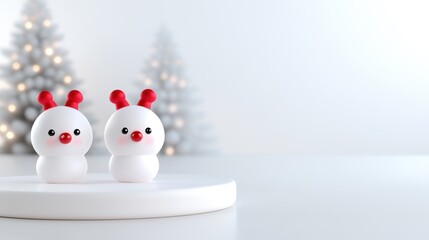 Cute snowman figurines with red accents on a bright background, perfect for holiday decorations.