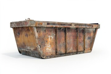 Fototapeta premium A worn-out wooden dumpster sitting on a plain white background