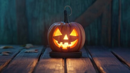 Halloween pumpkin with lantern on wooden