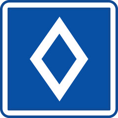 Blue Sign Carpooling. Vector Icon. Warning Road Sign. White Diamond on Blue Background