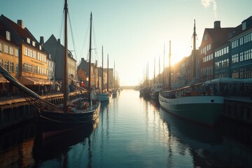 Fototapeta premium Copenhagen Iconic View: Old Nyhavn Port, Danish Landmark in City Landscape