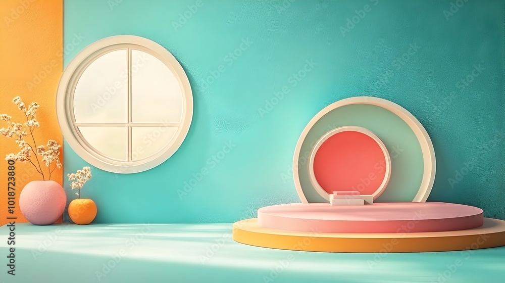 Poster elegant and minimalist 3d studio room setting with deep teal background empty floor and wall product