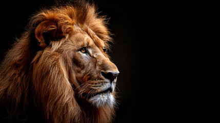 Fototapeta premium Stunning Lion gazing on a dark background with inspiration 