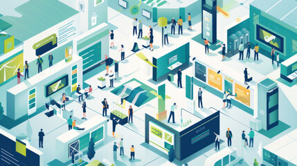 Obraz premium An innovative energy storage expo showcasing the latest breakthroughs in renewable energy storage technology. Sleek, modern visuals with a focus on sustainability.