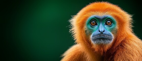  A tight shot of a monkey's face with a green and orange hue
