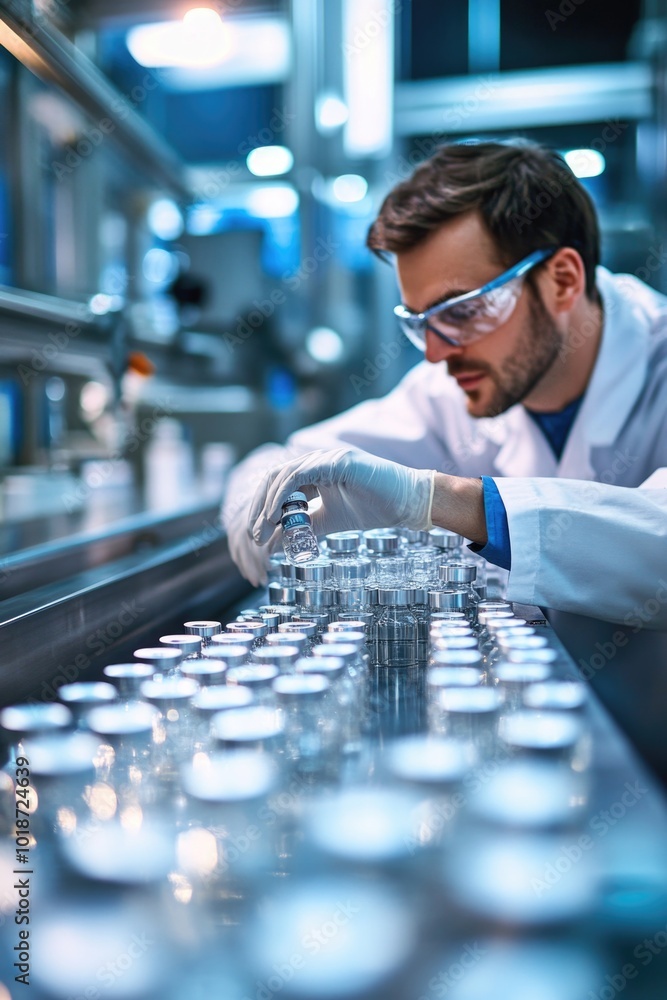 Aufkleber A person in a lab coat and goggles tinkering with a machine, likely in a laboratory setting