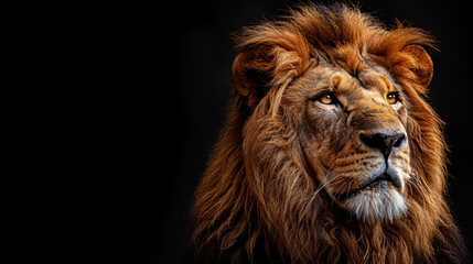 Fototapeta premium Stunning Lion gazing on a dark background with inspiration 