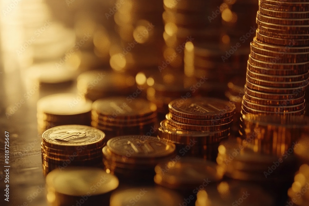 Poster a pile of coins resting on a flat surface
