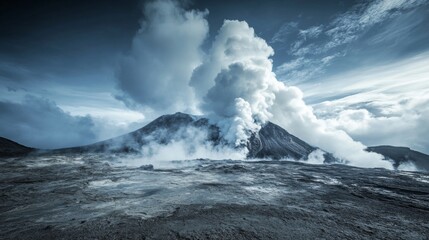 Fototapeta premium Volcanic Eruption with Smoke Plumes and Cloudy Sky