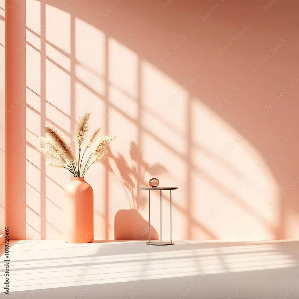 Aufkleber clean and minimal 3d studio setting with a muted blush background vacant floor and wall and a produc