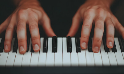 Obraz premium Close-Up of Hands Playing Piano | Capturing the Artistry and Emotion of Music Performance