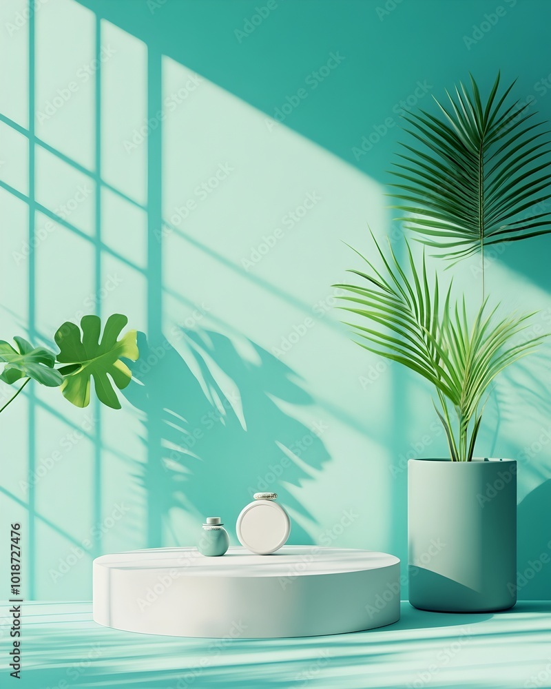Poster bright and airy 3d studio space with turquoise accent wall simple empty room and minimalist product 