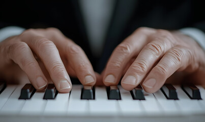 Obraz premium Close-Up of Hands Playing Piano | Capturing the Artistry and Emotion of Music Performance