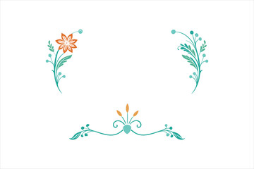 Flower ornament frame, hand drawn decorative corner elements, vector art illustration.