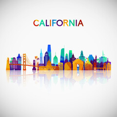 California skyline silhouette in colorful geometric style. Symbol for your design. Vector illustration.