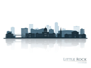 Naklejka premium Little Rock skyline silhouette with reflection. Landscape Little Rock, Arkansas. Vector illustration.