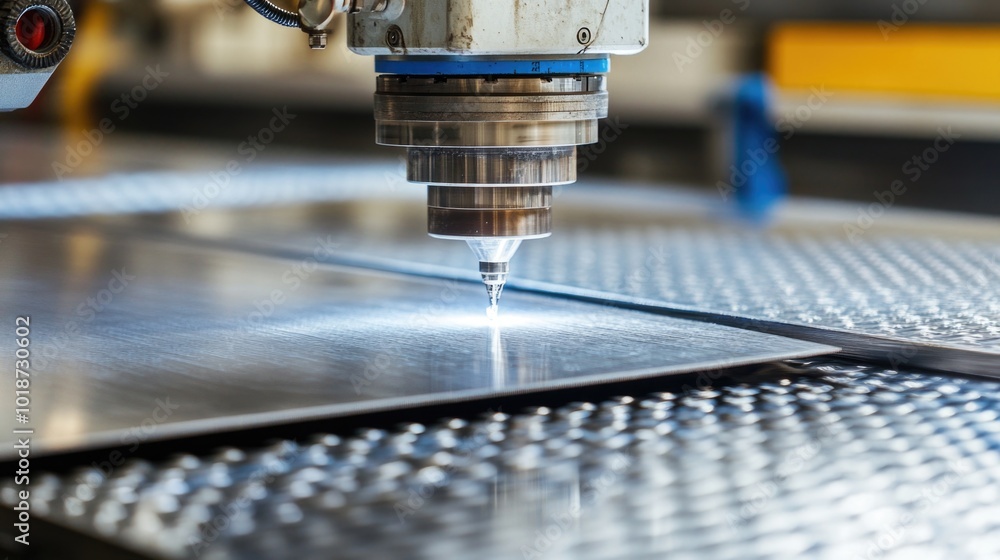 Poster close-up shot of a machine cutting through metal with precision and accuracy