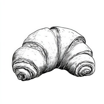recommend clip art: Croissant Drawing. Hand-Drawn Cartoon of French Bakery Pastry in Black and White